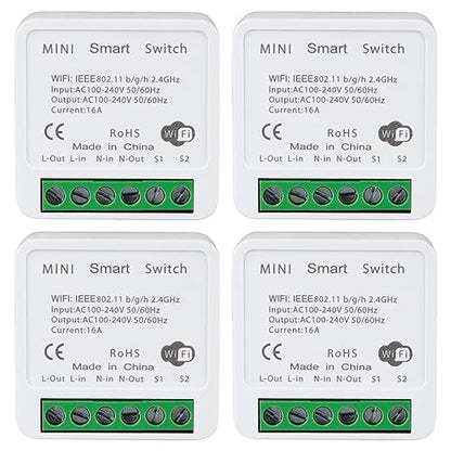 WiFi Smart Switch Light Switch, Compatible with Alexa/Google Home, APP Remote Control, Voice Control, DIY Mode, Timer Function, LAN Control, No Hub Required, 2 Way 16A(4 Pack)