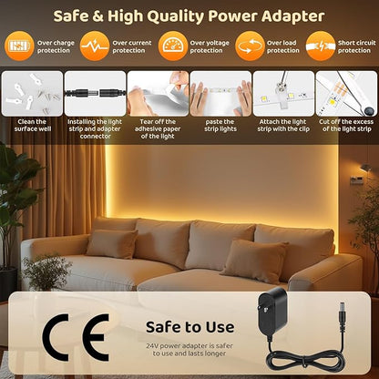 Tunable White LED Strip Light, Warm to Cool White,49.2ft Dimmable Bright LED Tape Lights with APP and Remote Control,3000K-6500K 24V Tape Light for Bedroom Home Lighting Mirror Kitchen Bar Cabinet
