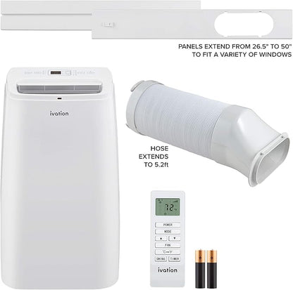 Ivation 12,000 BTU Portable Air Conditioner with Wi-Fi for Rooms Up to 450 Sq Ft (8,000 BTU SACC) 3-in-1 Smart App Control Cooling System, Dehumidifier and Fan with Remote, Exhaust Hose & Window Kit