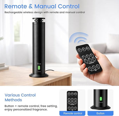 Hotel Collection Diffuser Machine,1500 Sq Ft,USB Plug-in & Rechargeable,Remote,Whisper-Quiet,Aluminum,Waterless Essential Oil Diffuser - Matte Black