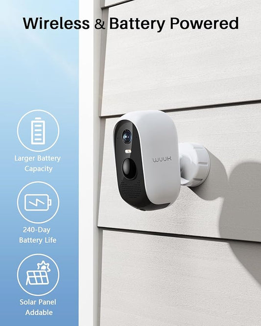 WUUK Add-on Security Camera Wireless Outdoor, Requires Base Station, Home Security Cameras Wireless Outdoor, 2K, No Monthly Fee, Motion Alert, Night Vision, Compatible with Alexa & Google