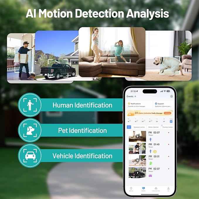 2K Window Camera, Dual-Band WiFi Indoor Dome Camera for Home Security, Full Color Night Vision, Human/Motion Detection, 2-Way Audio, 24/7 Recording & Alexa Support, 1- Pack, White