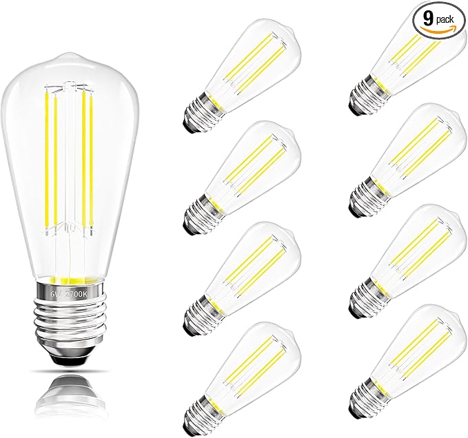 Edison Bulbs E26 Medium Base 2700K Soft White, 750LM ST19 Vintage LED Filament Bulb Clear Glass, Equivalent 75W Dimmable Lights Bulb 90+ CRI for Chandeliers, Pendants, Wall Sconces, 9 Pack