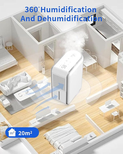 3 in 1 Dehumidifier, Humidifier & Aroma Diffuser with Air Combo One - 39Oz, Small Auto Purifier Humidity Control Quiet 27db Multifuctional Colorful Mist,for Bedroom/Bathroom/Bome/Basement(350 sq.ft)