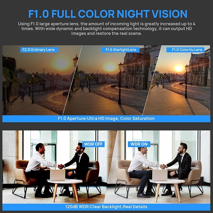 VIKYLIN 4K 8MP Full Color AI Bullet IP PoE Camera with 3.6mm Lens,F1.0 Aperture 132ft Color Night Vision,Built-in Mic,Human/Vehicle Detection,H.265,IP67 Security IP Camera