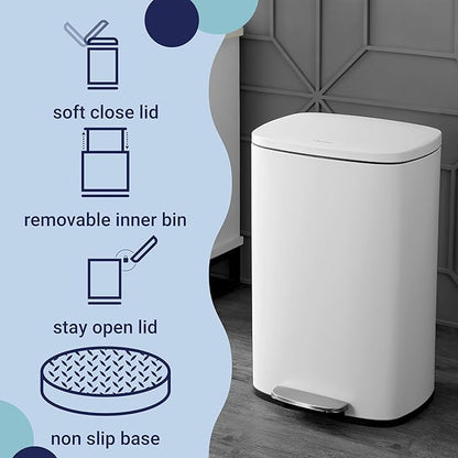 happimess HPM1006C Connor Rectangular 13-Gallon Trash Can with Soft-Close Lid and Free Mini Trash Can, Fingerprint Resistant, Modern, Minimalistic for Home, Kitchen, Office, Bathroom, White