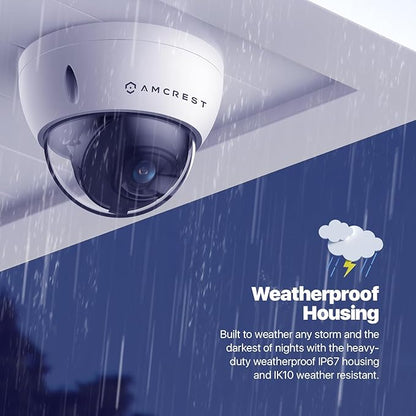 Amcrest UltraHD 4K (8MP) Outdoor Security PoE IP Camera, 3840x2160, 98ft NightVision, 2.8mm Lens, IP67 Weatherproof, IK10 Vandal Resistant Dome, MicroSD Recording, White (IP8M-2493EW-AI-V3)
