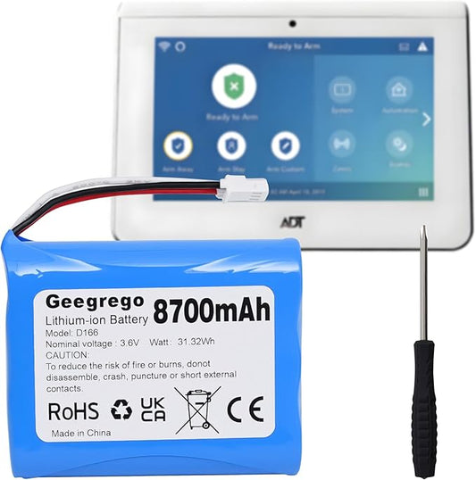 Upgraded 300-10186 Replacement Battery for ADT Command Smart Panel ADT5AIO-1/2/3, ADT7AIO-1 & Honeywell Home Security System Keypad ADT2X16AIO-1/2, 8700mAh 3.6V/4.2V
