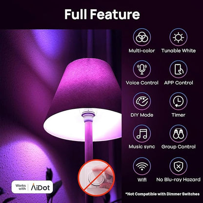 Linkind Matter Smart Light Bulb, Smart Bulbs Work with Apple Home/Siri/Alexa/Google Home/SmartThings, LED Color Changing Light Music Sync