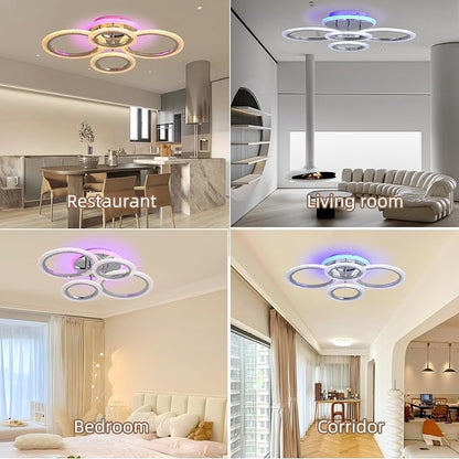50W Dimmable LED Ceiling Light, Modern Flush Mount, Chrome 4-Ring | Remote Control, Adjustable 3000-6000K, Modern Lighting for Living Room, Bedroom, Kitchen & Hallway