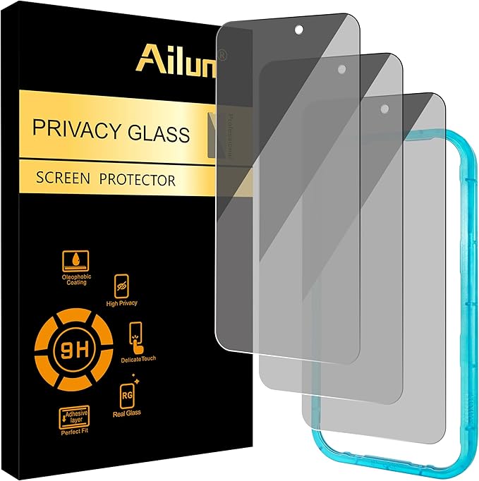 Ailun 3 Pack for iPhone 17 Pro Privacy Screen Protector [6.3 inch] with installation frame, Anti Spy Private Tempered Glass Anti-Scratch Case Friendly