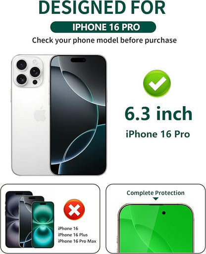 2 Pack for iPhone 16 Pro Privacy Screen Protector Tempered Glass for 16 Pro 6.3 inch Private Protective Film Anti-Blue Light Anti Spy No-Bubble Gradient Green [HD Clarity]