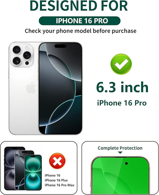 2 Pack for iPhone 16 Pro Privacy Screen Protector Tempered Glass for 16 Pro 6.3 inch Private Protective Film Anti-Blue Light Anti Spy No-Bubble Gradient Green [HD Clarity]