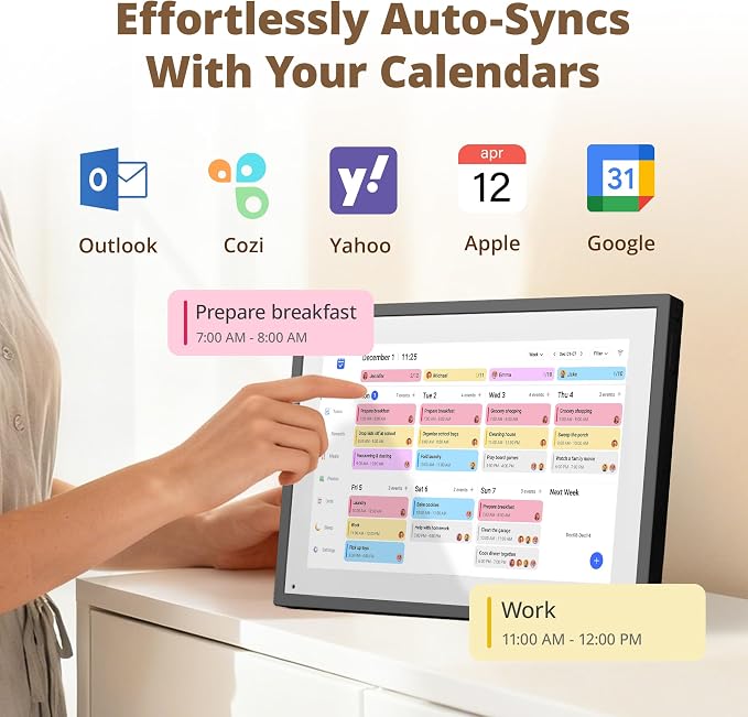 Digital Calendar Touch Screen 10 Inch, Electronic Calendar Chore Chart with 1080P Interactive Touchscreen for Family Monthly/Weekly/Daily Planner, Smart Calendar with Desk Mount - Black