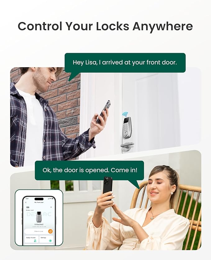 DESLOC C100 Plus Built-in WiFi Smart Lock with Handle Set, Built-in WiFi Keyless Entry Door Lock with Display, Keypad Deadbolt & Matching Lever Handle for Front Door, App Remote Control - Silver