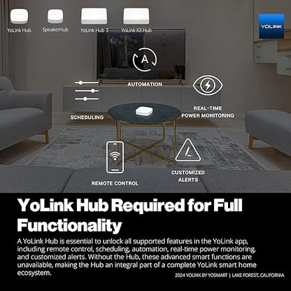 YoLink Relay Switch for Indoor Lighting, Any Home Appliances, Electric Circuits, Office Equipment up to 15A, Real-Time Power Monitor, App Push, Email, SMS, Alexa, Google, IFTTT, HA, Hub Required