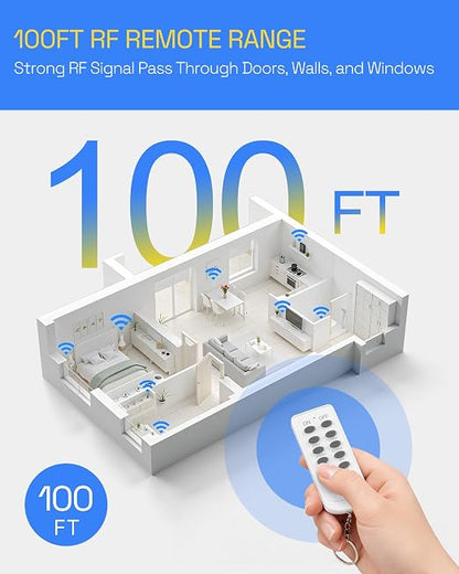 HBN Remote Control Outlet Indoor Remote Timer Outlet with 8 Timer Settings Plug‑in Power Switch RF Wireless Remote, Energy Saving Control for Lamps, Fans, Household Electronics