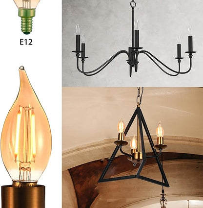 E12 Led Light Bulbs Retro Candelabra Led Light Bulbs Dimmable 25 Watt Incandescent Equivalent CRI 85+ 150lm Flame Tip Shape Ca11 Shape for Chandelie/Ceiling Fans 2200k Amber 6Pack