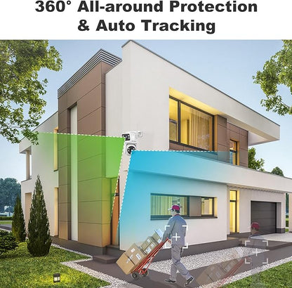 GENBOLT PTZ WiFi Security Camera Outdoor with Dual Lens, CCTV Surveillance with Dual View, Cloud Storage Upgraded with Color Night, Auto Tracking Humanoid Detection [DC&PoE]