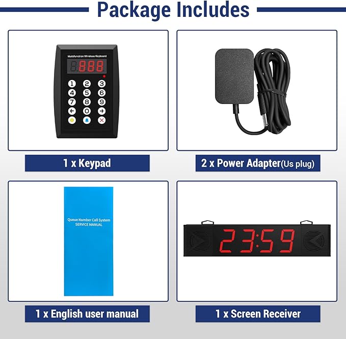 2026 Upgraded Four-Digit Queue Calling System Wireless Restaurant Speaker System with Voice Broadcast Screen and Keyboard, Take A Number System Waiting Number Management for Restaurant,Hospital,Bank