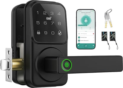 Smart Door Handle Lock, Heittis Fingerprint Smart Lock with Touchscreen Keypad - Keyless Biometric Deadbolt Door Knob for Front Door, Bedroom, Interior or Exterior Use (Black, App Control)