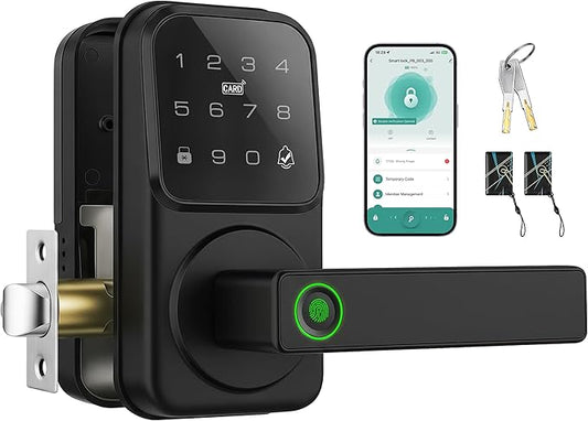 Smart Door Handle Lock, Heittis Fingerprint Smart Lock with Touchscreen Keypad - Keyless Biometric Deadbolt Door Knob for Front Door, Bedroom, Interior or Exterior Use (Black, App Control)