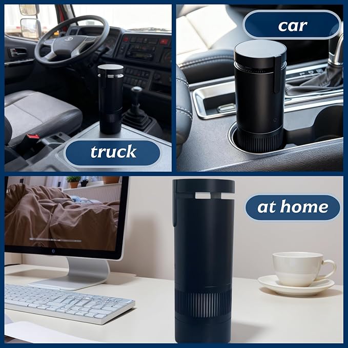 Aluminum alloy Portable Air Purifier for Car and Home, Black, DC 5V, 15 CFM Airflow, Negative Ion Purification, 3-Speed Adjustment, Quiet Operation ≤53dB,7.09in*2.6in*2.6in