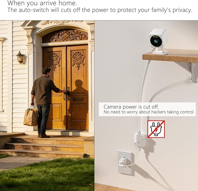 Automatic Privacy Switch for Wyze Camera Wyze cam v4 v3 og Indoor Security Camera, USB On Off, Auto Off at Home/On Away, No Need Manual Switching (White)