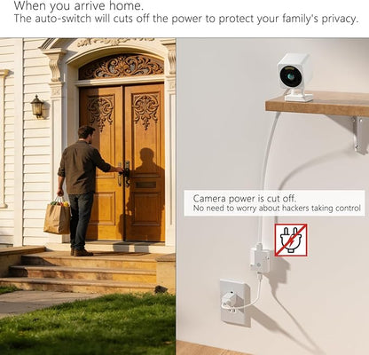 Automatic Privacy Switch for Wyze Camera Wyze cam v4 v3 og Indoor Security Camera, USB On Off, Auto Off at Home/On Away, No Need Manual Switching (White)