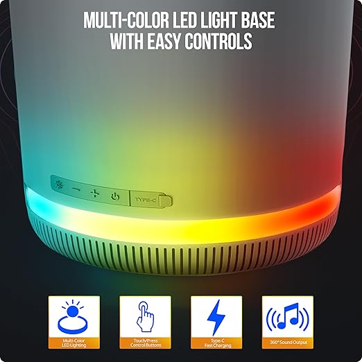 MVMT Trash Can with LED Light-Up Wireless Speaker - 9.8L (2.6 Gal) Smart Trash Bin, Bluetooth 360 Sound, Multi-Color LED Base, IPX4 Water-Resistant, FM Radio, Rechargeable Battery, Space-Saving Design