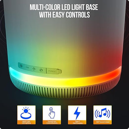 MVMT Trash Can with LED Light-Up Wireless Speaker - 9.8L (2.6 Gal) Smart Trash Bin, Bluetooth 360 Sound, Multi-Color LED Base, IPX4 Water-Resistant, FM Radio, Rechargeable Battery, Space-Saving Design