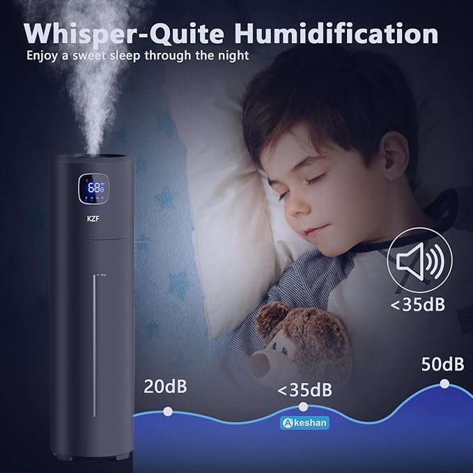 KZF 9L/2.5Gal Large Humidifiers for Bedroom, Ultrasonic Cool Mist Top Fill Humidifier with 350ML/H Large Mist Speed, Quiet Humidifier for Baby Home Plant Yoga Sleep Office (Round Black 9L)