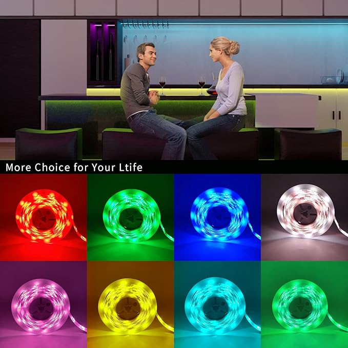 RGB LED Strip Lights for Bedroom, 8ft Color Changing LED Light Strip with Remote Control and PU Coating for Home Decor, Kitchen, Dorm Room, Party, Festival, ETL Listed