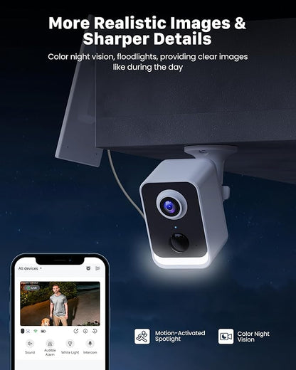 PEEIPM Security Cameras Wireless Outdoor Solar: Battery Power Cameras for Home Security WiFi Seguridad Camara System Kit Surveillance Monitor with Motion Sensor Flood Light Alarm & Color Night Vision