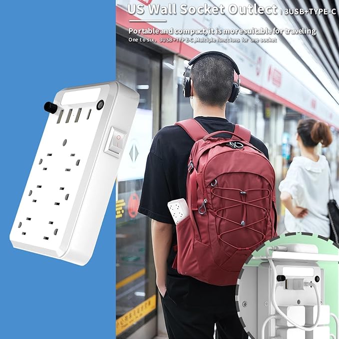 Preliminark Wall Outlet Extender with Shelf Night, Outlet Extended with Surge Protector and Shelf 6 Ac Outlets, 3 USB & 1 USB C Charging Ports, for Home Office (1pcs)