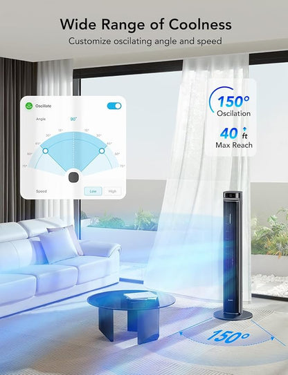 GoveeLife 42'' Tower Fan for Bedroom, Smart Floor Fans with 150° Adjustable Oscillating, APP & Voice Control, 5 Modes 12 Speeds up to 26ft/s, 24H Timer, 27dB Quiet Fan for Cooling Home Office Silver | Smart Floor Fans for Bedroom, up to 26ft/s, APP & V...