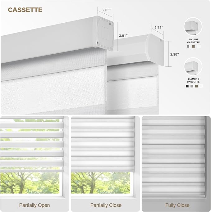 HeyBlinds Motorized Zebra Blinds with Remote, Smart Cordless Electric Zebra Shades for Indoor Windows Compatible with Alexa Google & Homekit, Custom Size (Wool-White LF)