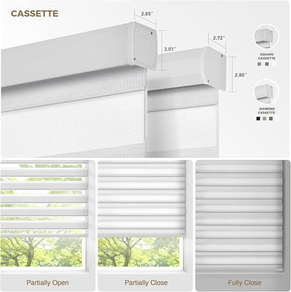 HeyBlinds Motorized Zebra Blinds with Remote, Smart Cordless Electric Zebra Shades for Indoor Windows Compatible with Alexa Google & Homekit, Custom Size (Wool-White LF)