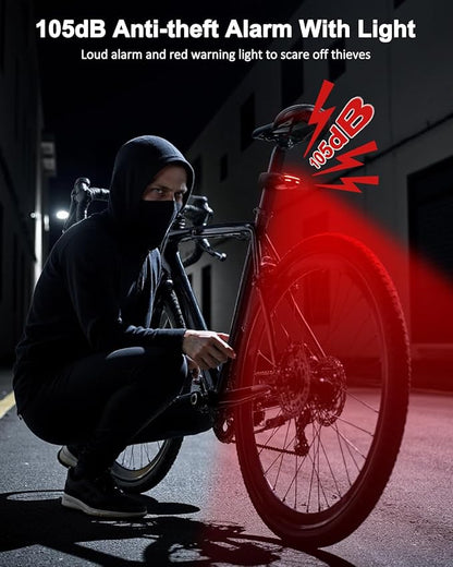 ONVIAN 2 in 1 Bike Alarm with Taillight, USB Rechargeable 105dB Anti-Theft Bicycle Alarm Brake Sensing Rear Light, IP65 Waterproof 4 Modes Safety Flash,Vibration Sensor Ebike Warning 1.5H Fast Charge