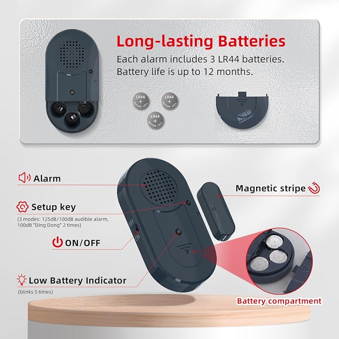 Sanjie Door Window Alarm Sensors, 5 Pack, 125dB, Volume Control | Easy-install door and window alarms with loud adjustable alerts, long battery life, and versatile use for home safety