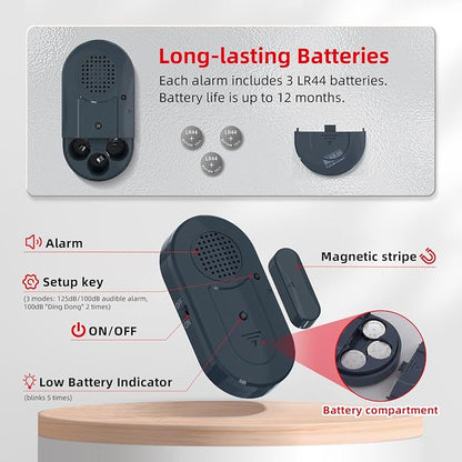 Sanjie Door Window Alarm Sensors, 3 Pack, 125dB, Volume Control | Easy-install door and window alarms with loud adjustable alerts, long battery life, and versatile use for home safety