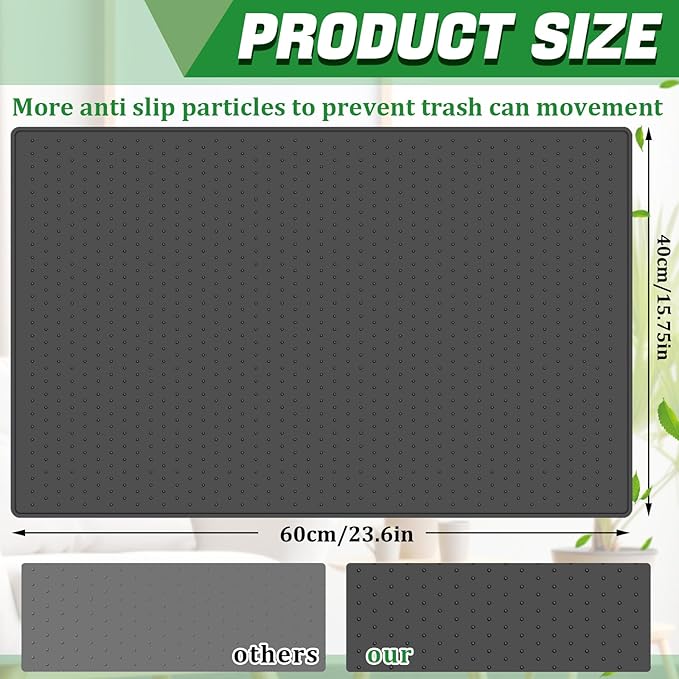 Tinideya Waterproof Trash Can Mat with Raised Edge Non Slip Under Garbage Mat Trash Can Pads Protective Silicone Rubber Tray for Kitchen to Avoid Spills Floor Scratches(Black,15.8" X 23.6")
