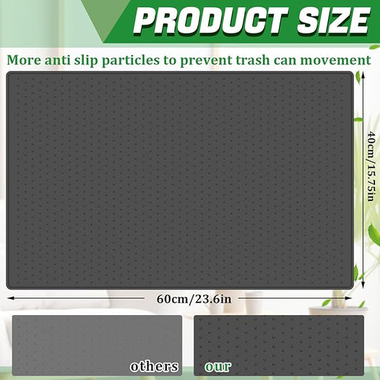 Tinideya Waterproof Trash Can Mat with Raised Edge Non Slip Under Garbage Mat Trash Can Pads Protective Silicone Rubber Tray for Kitchen to Avoid Spills Floor Scratches(Black,15.8" X 23.6")