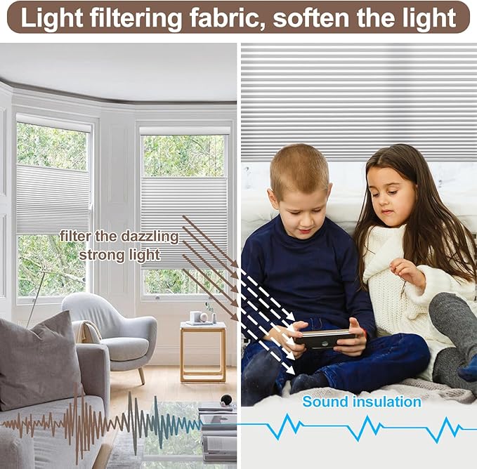 Godark Motorized TDBU Cellular Shades with Remote Control Smart Honeycomb Blinds Compatible with Alexa Google Home Smarthings Custom Double Cellular Light Filtering for Indoor Windows Doors-White