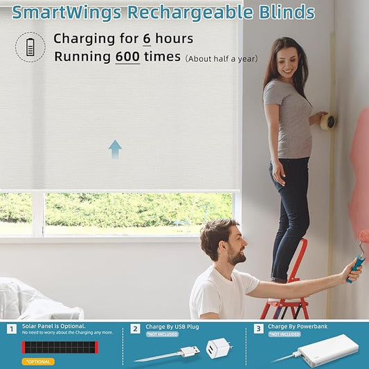 SmartWings Motorized Smart Roller Shades in Light Filtering, Electric Blinds with Remote for Windows Compatible with Alexa/Google Home/Homekit, Customized, Safari Translucent Ivory