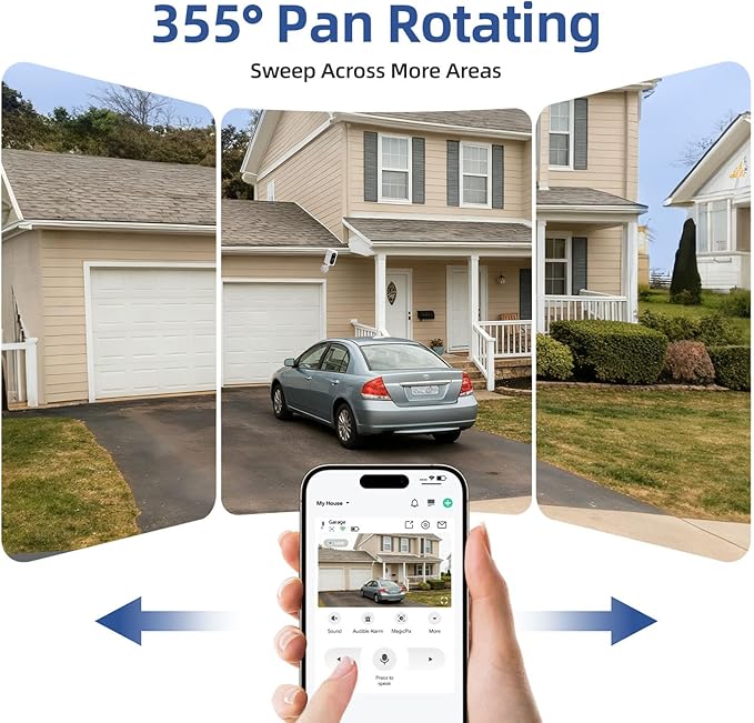 Security Cameras Wireless Outdoor 355° Pan Rotating 2K Color Night Vision Cameras for Home Security WiFi Battery Outdoor Camera Motion Detection 2-Way Talk IP65 Spotlight Siren SD/Cloud Storage 4 Pack