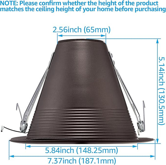 TORCHSTAR 6 Inch Recessed Can Light Trim, Air Tight Baffle Trim, IC-Rated Anti-Glare for 6 Inch Can, Self-Flanged Recessed Light Trim, Oil Rubbed Bronze, Pack of 6