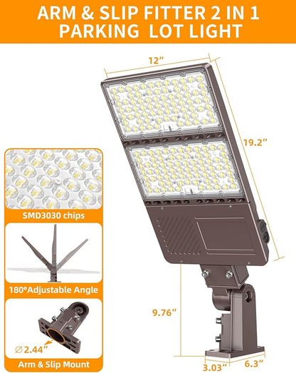3 Pack LED Parking Lot Light 320W 256W 192W Adjustable, UL Listed 5700K 5000K 4500K Tunable, 48000LM Commercial Street Area LED Shoebox Light with Photocell, AC100-277V