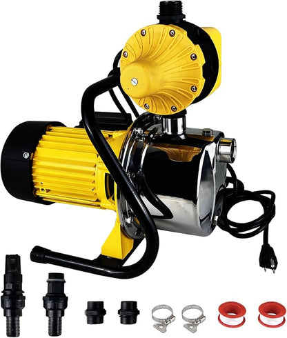 1HP Water Pressure Booster Pump for Home, 1080GPH Smart Control Shallow Well Jet Pump, Stainless Steel Automatic On/Off Sprinkler Pump, 115V Self-Priming Pump for Whole House, Garden, Irrigation