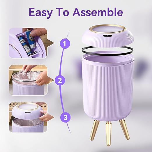 Procade Bathroom Trash Can Automatic Touchless,3 Gallon Motion Sensor Trashcan Soft Close Lid,Smart Garbage Can with Removable Leg,Purple Waste Basket Plastic Trash Can for Kitchen,Bathroom,rv,Office